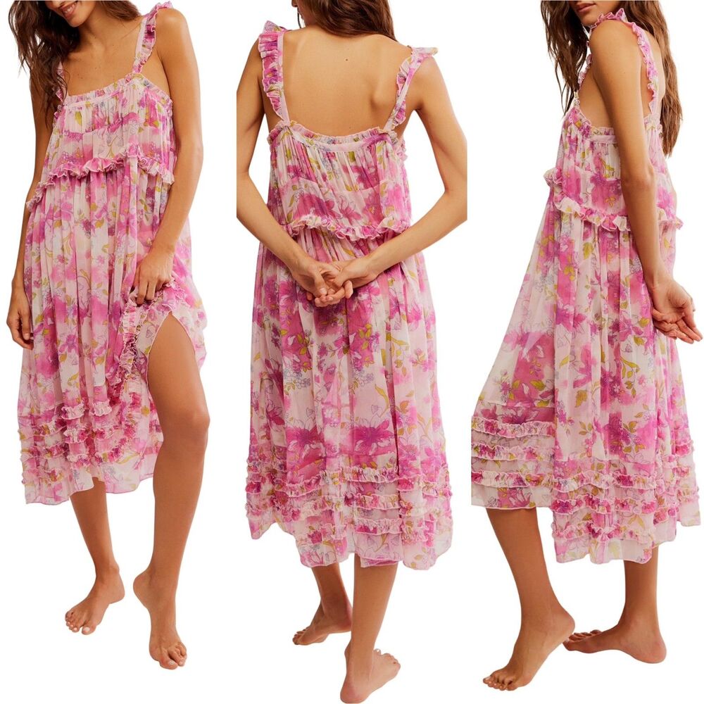 Intimately Free People Moon Phase Midi In Pop Combo Ruffle Tiered Dress